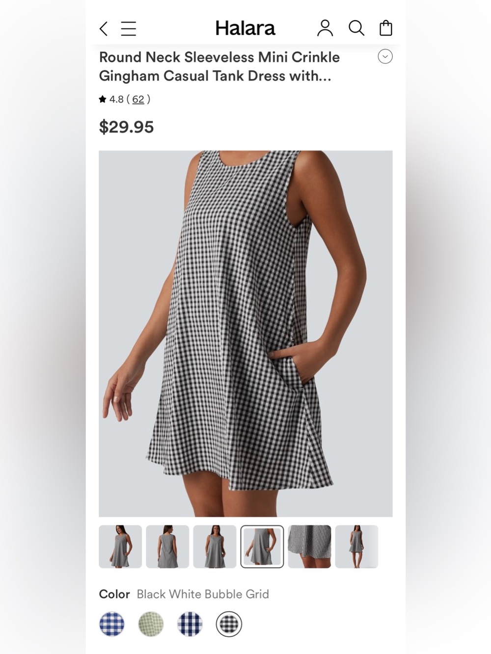 HALARA New with Tag Black and White Gingham Sleeveless Swing Dress with Pockets